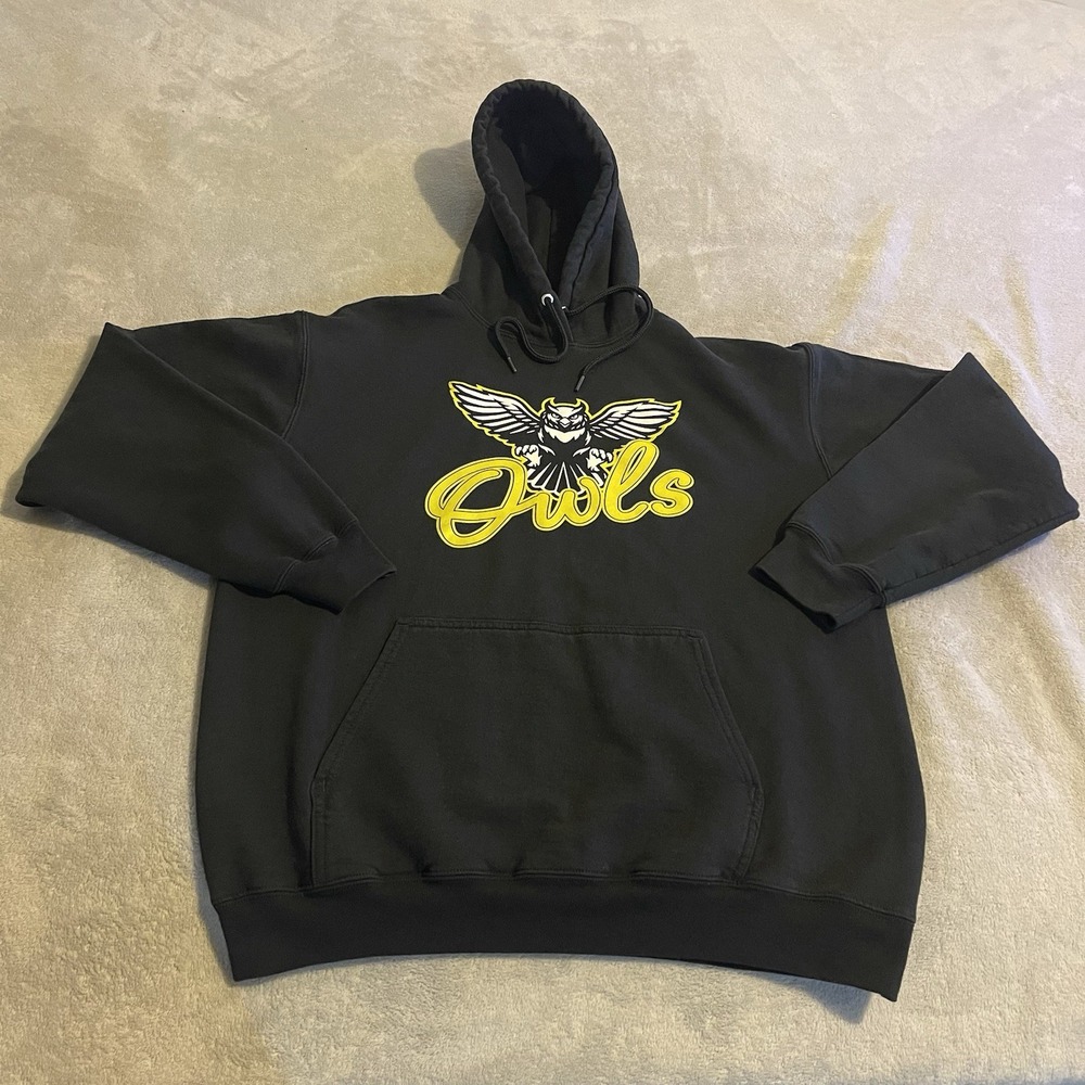 Owls Hoodie Men Large Black Graphic Sweatshirt Pullover Sweater Streetwear Gym